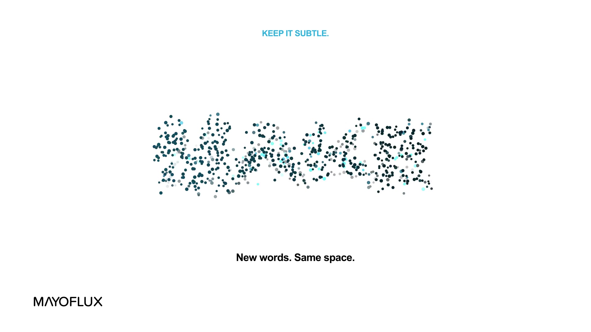 Solid type breaking into colored dots while staying in the same space