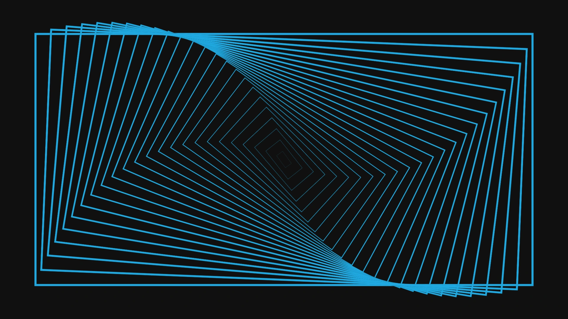 Twenty-four cyan outline rectangles form a spiraling sequence on a black background.